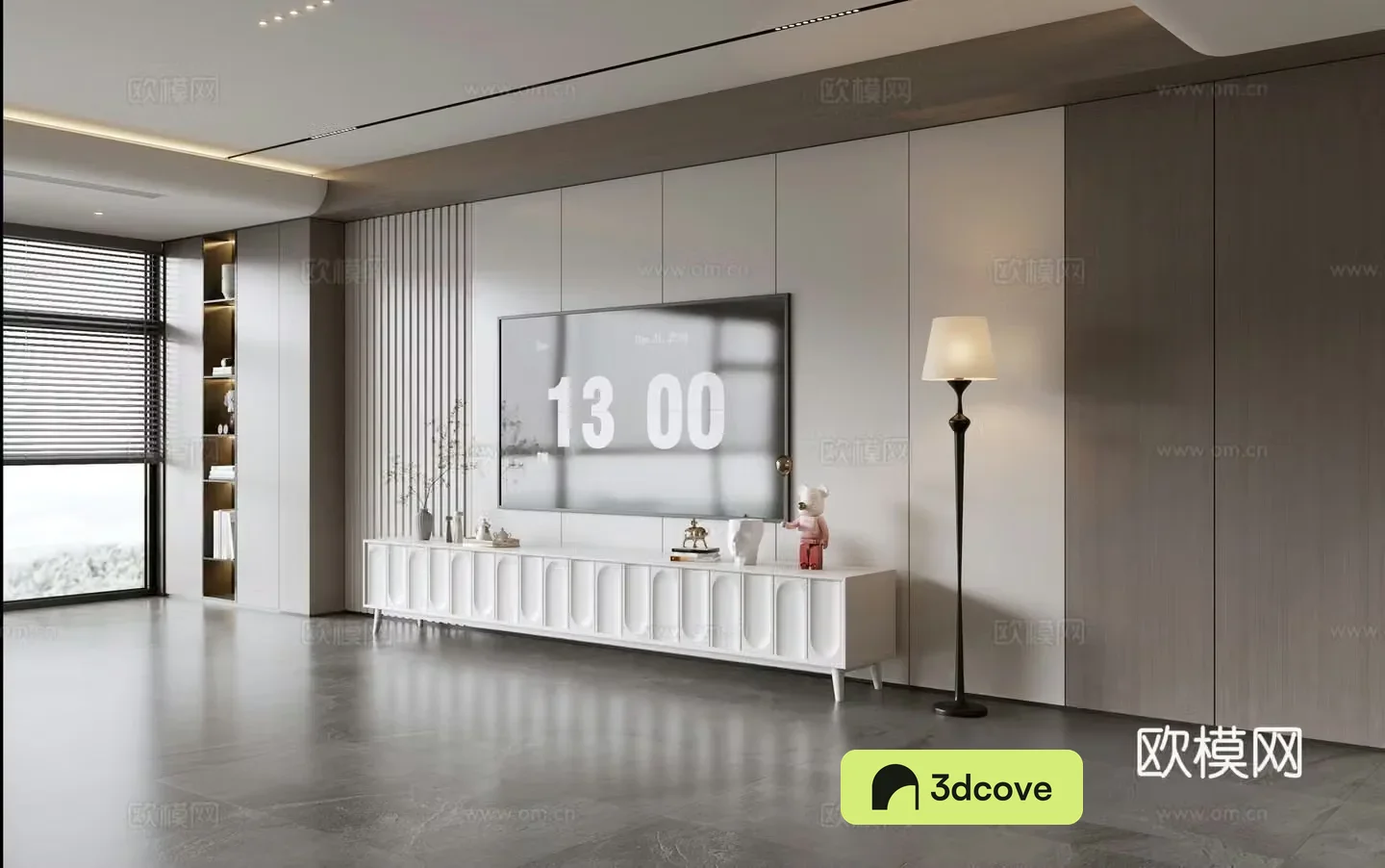 Modern simple living room light luxury TV background wall full wall TV cabinet wooden veneer background wall