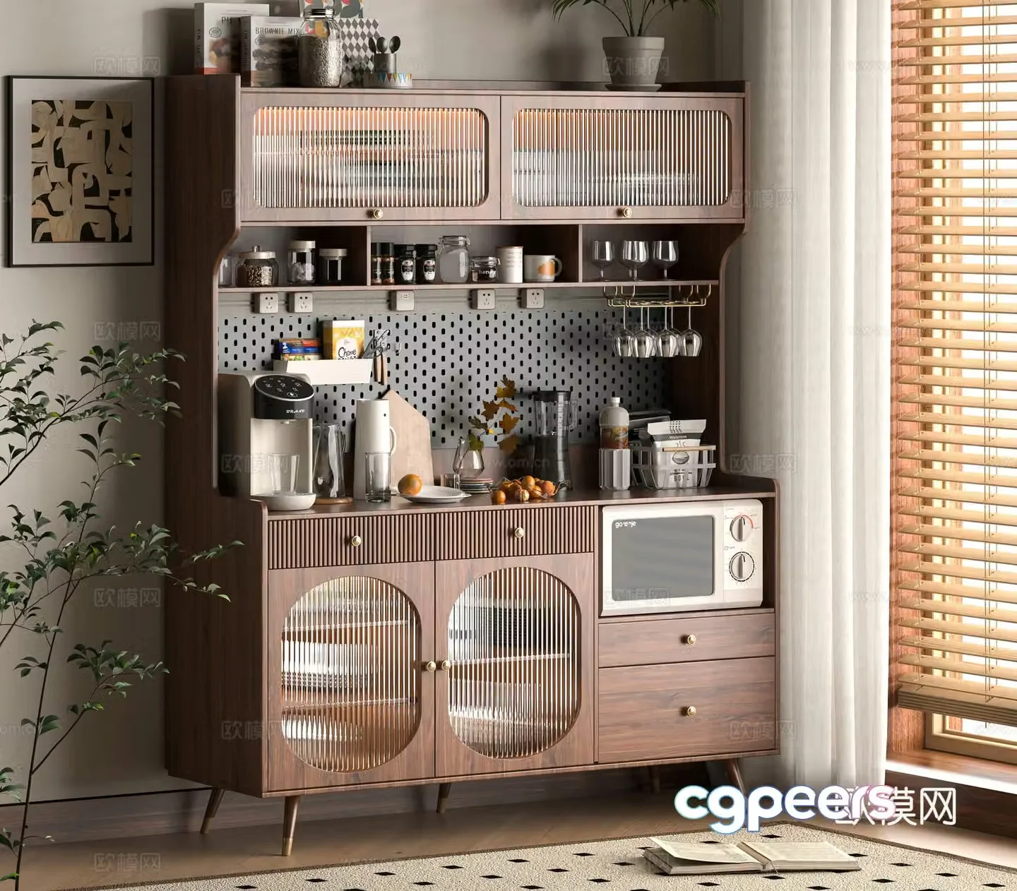 Middle -aged Wind Counter Cabinet 3D Model