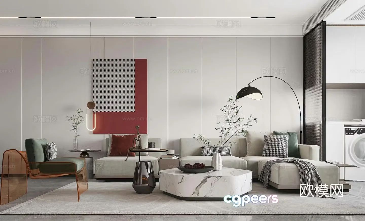 Modern Italian light luxury style dining room 3D model