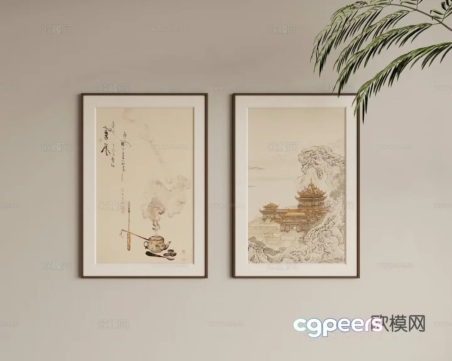 New Chinese style 3D model of hanging paintings