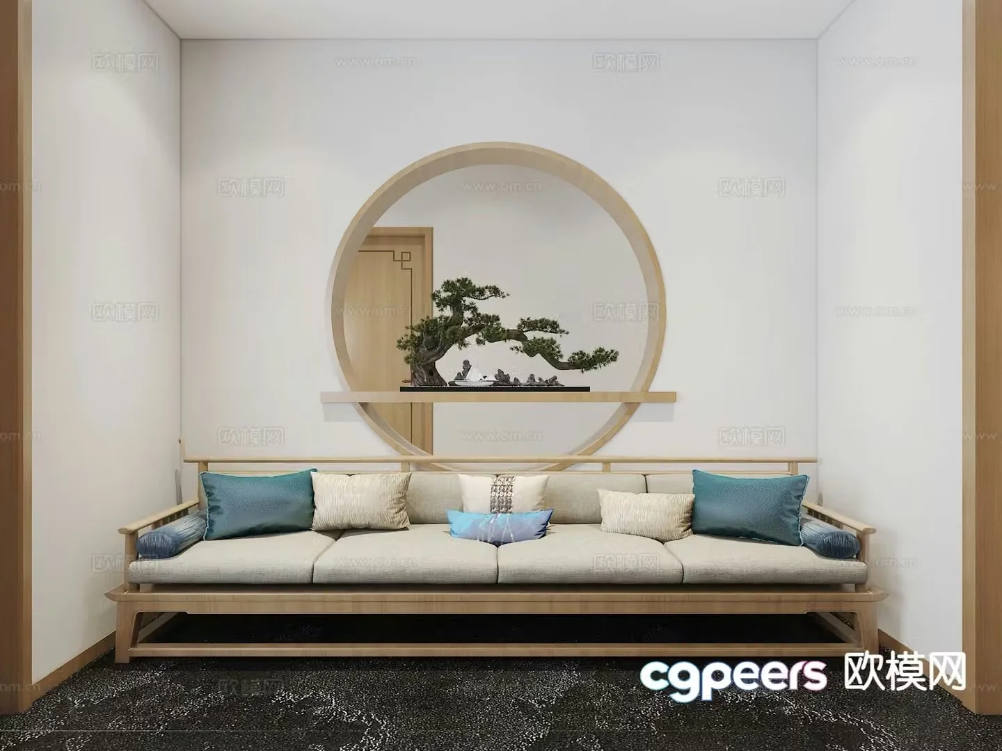 New Chinese style multi-person sofa 3d model