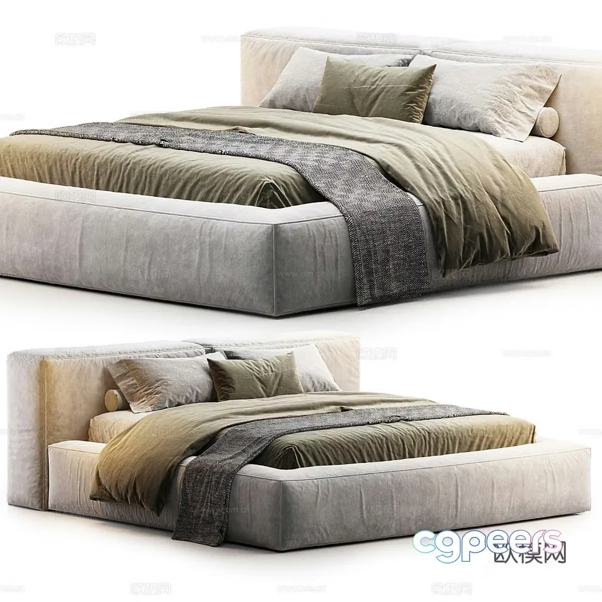 Modern Italian Boca Navi Fabric Double Bed 3D Model