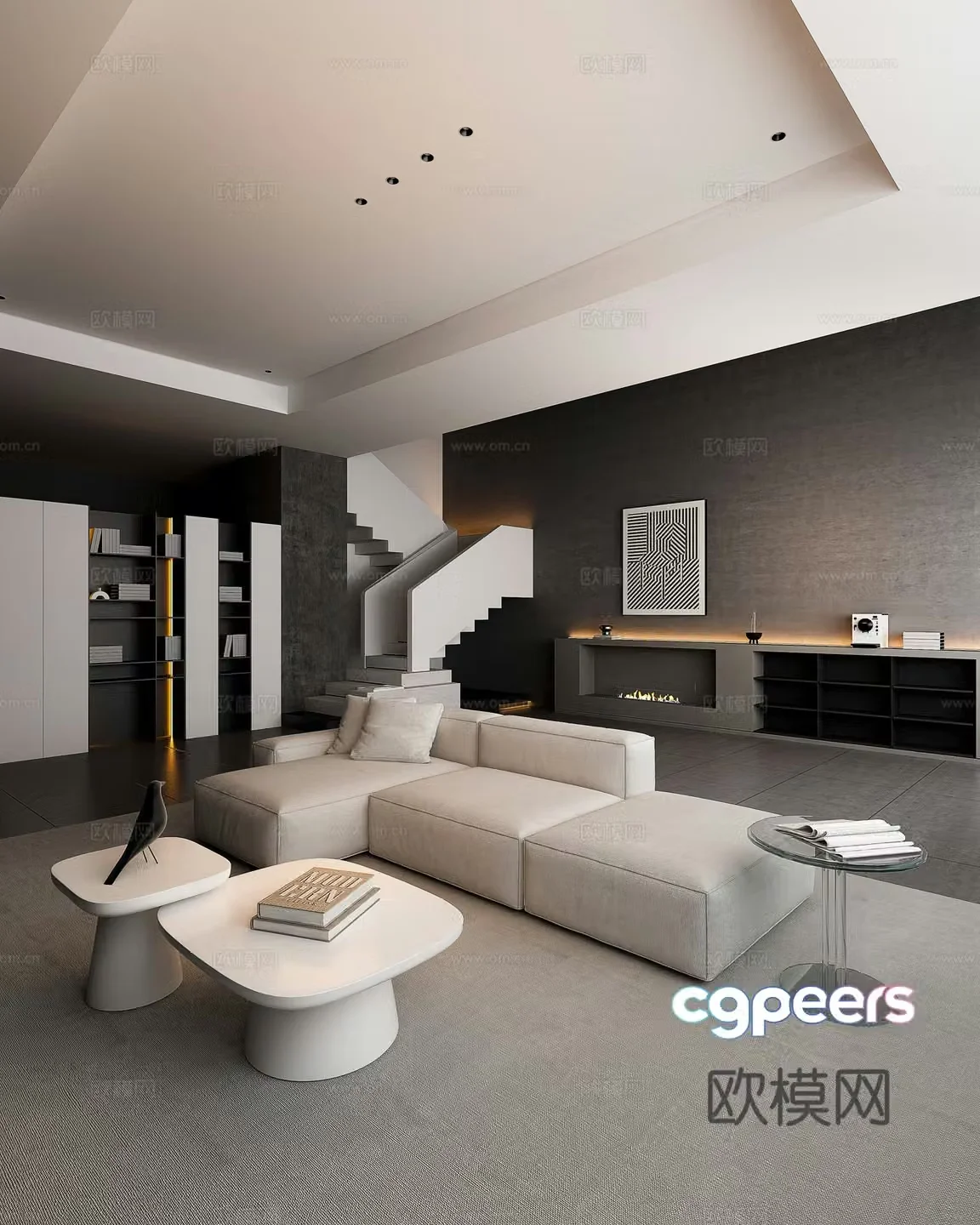 Modern living room large flat living room log living room creamy living room Italian living room studio 3d model