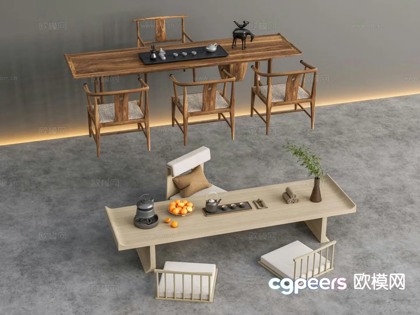 New Chinese style tea table tatami tea table 3d model