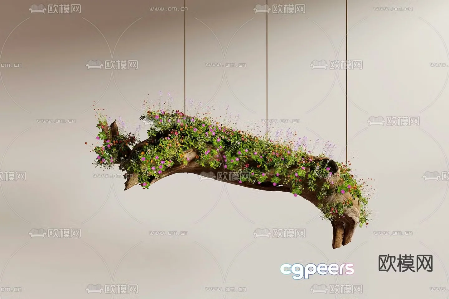 Dead wood green plants ornaments 3D model