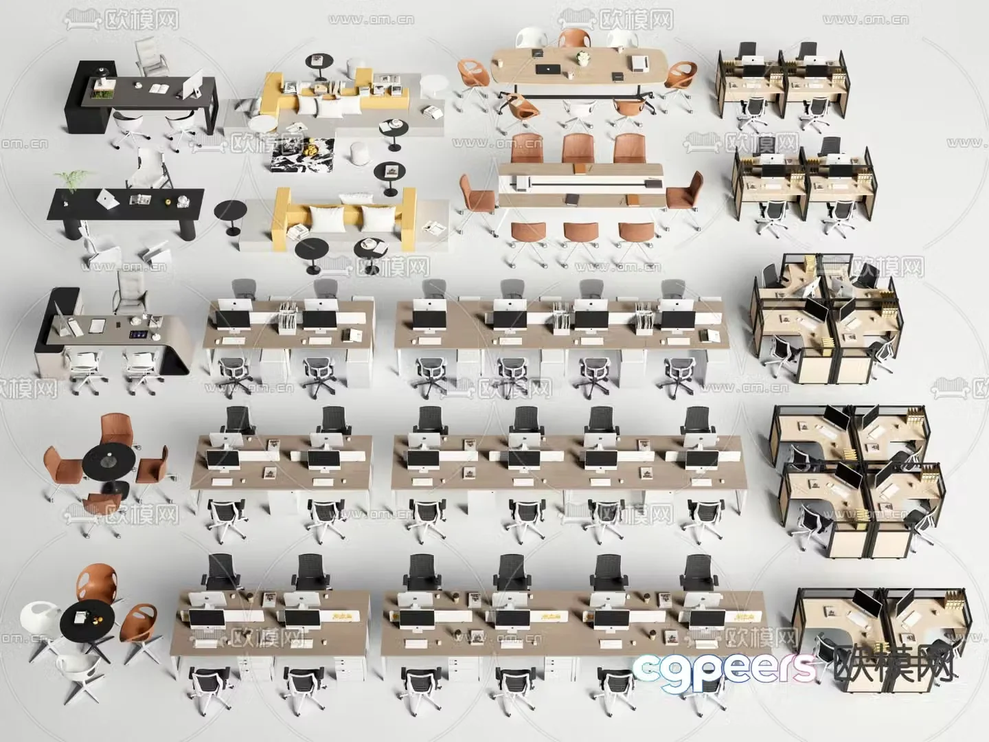 Card desk boss desk executive desk negotiation table and chairs 3D model
