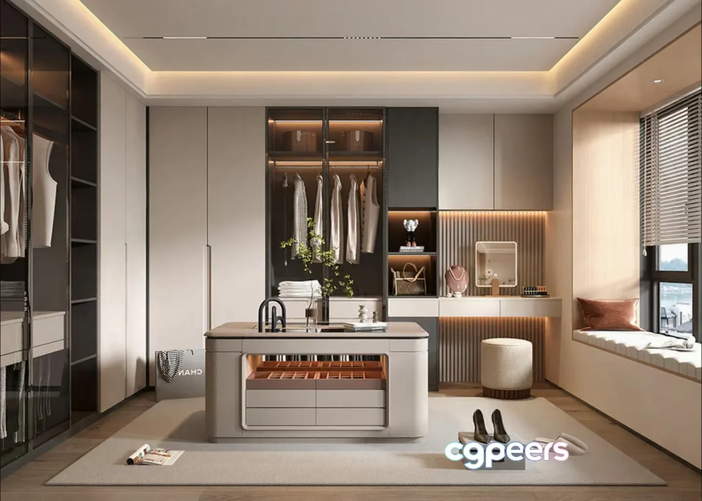 Modern Walk-In Closet 3D Model – 18360 – VRAY Render