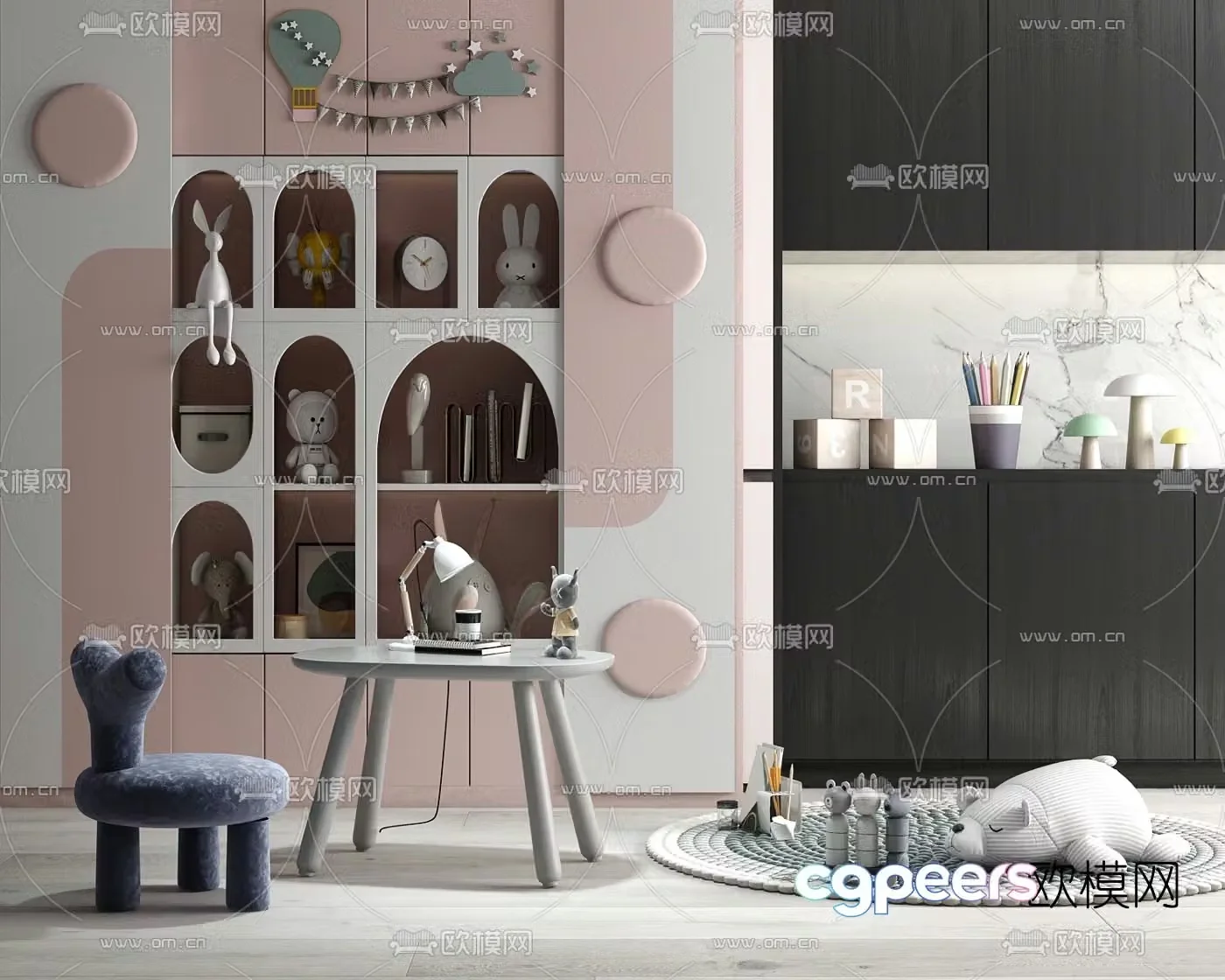 Modern children’s cabinet children’s table and chairs 3d model