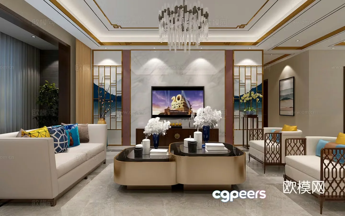New Chinese style living and dining room coffee table single sofa TV cabinet ornament 3D model