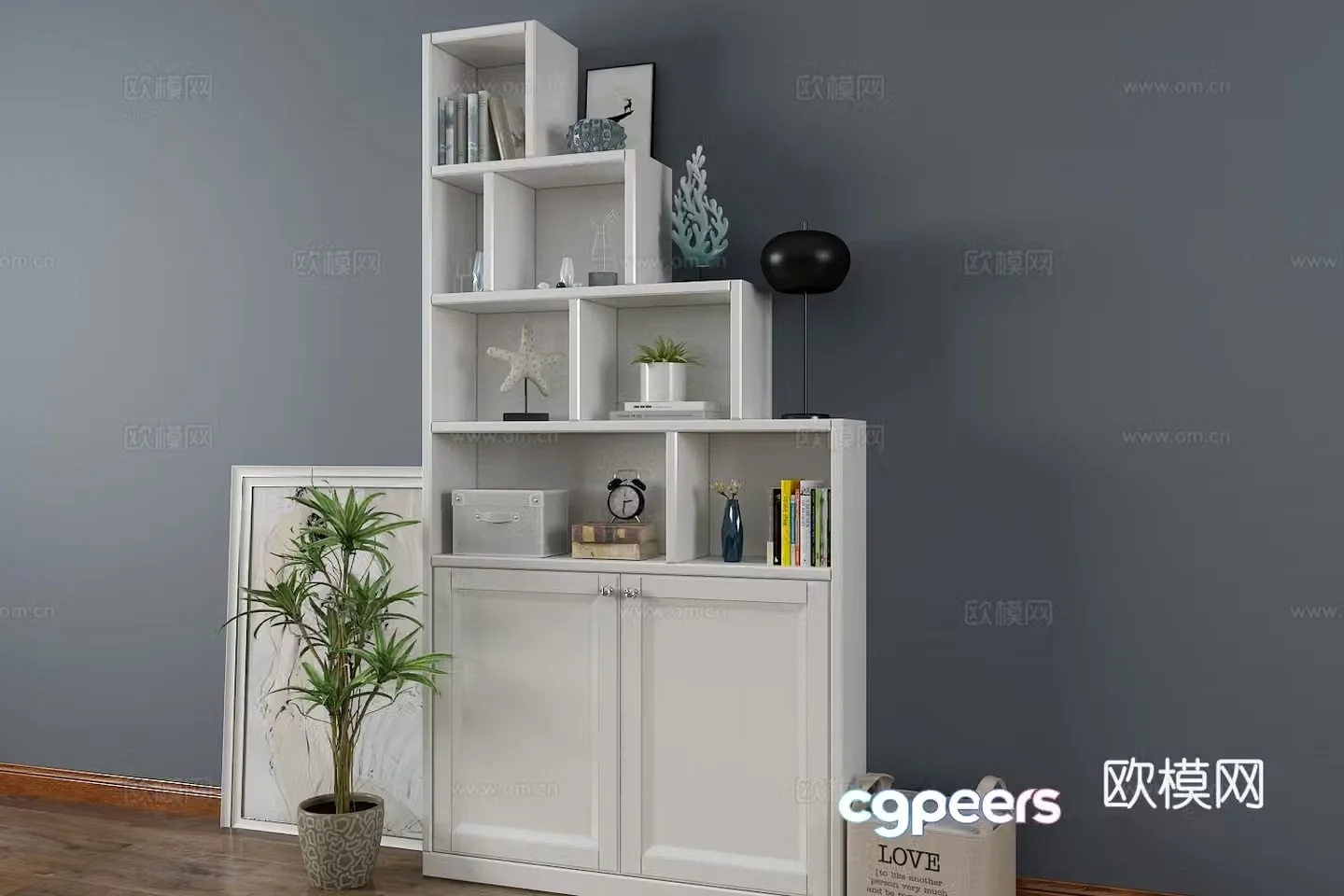 Modern white oil mixed decorative cabinet ladder cabinet 3d model