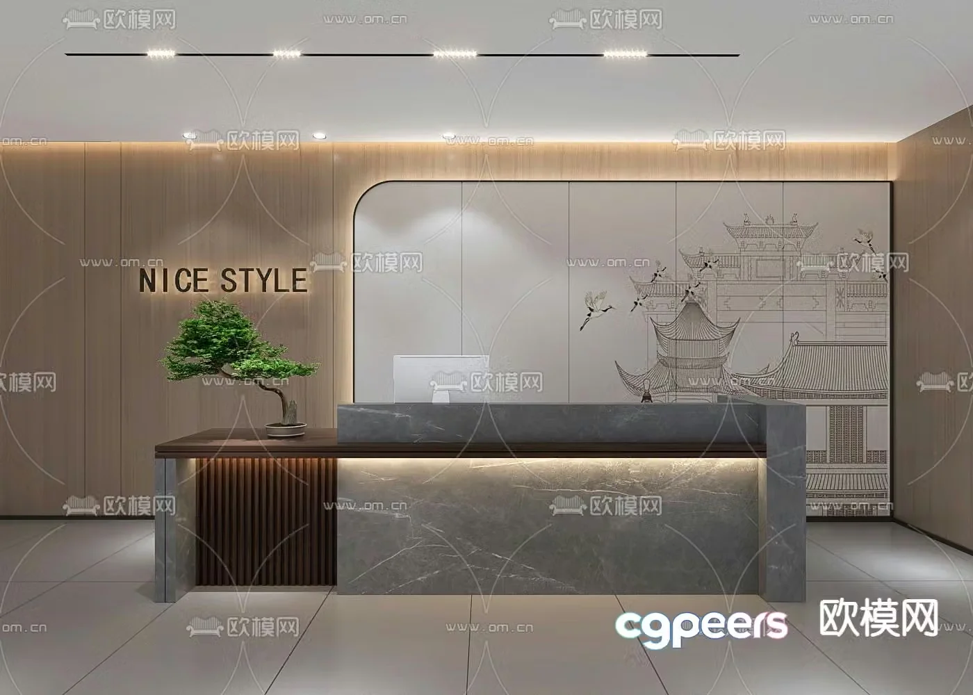 New Chinese style front desk reception desk 3d model
