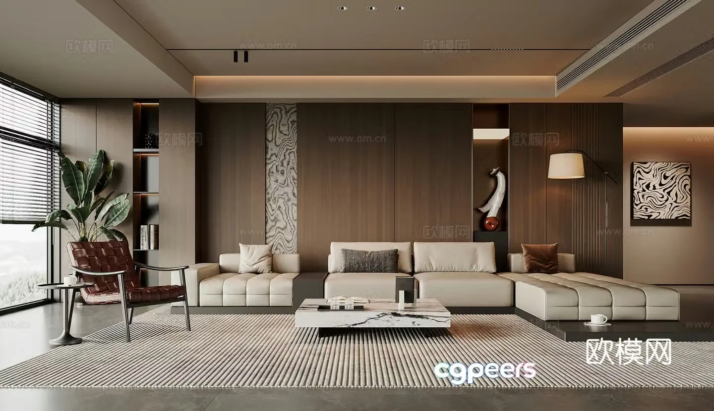 Modern Italian living room sofa coffee table combination leisure chair sofa background wall floor lamp coffee table 3d model