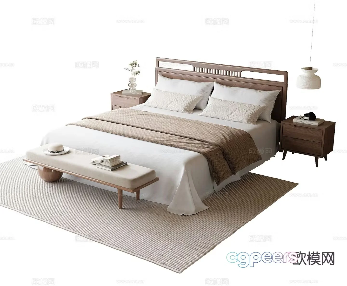 Wabi-sabi double bed 3d model