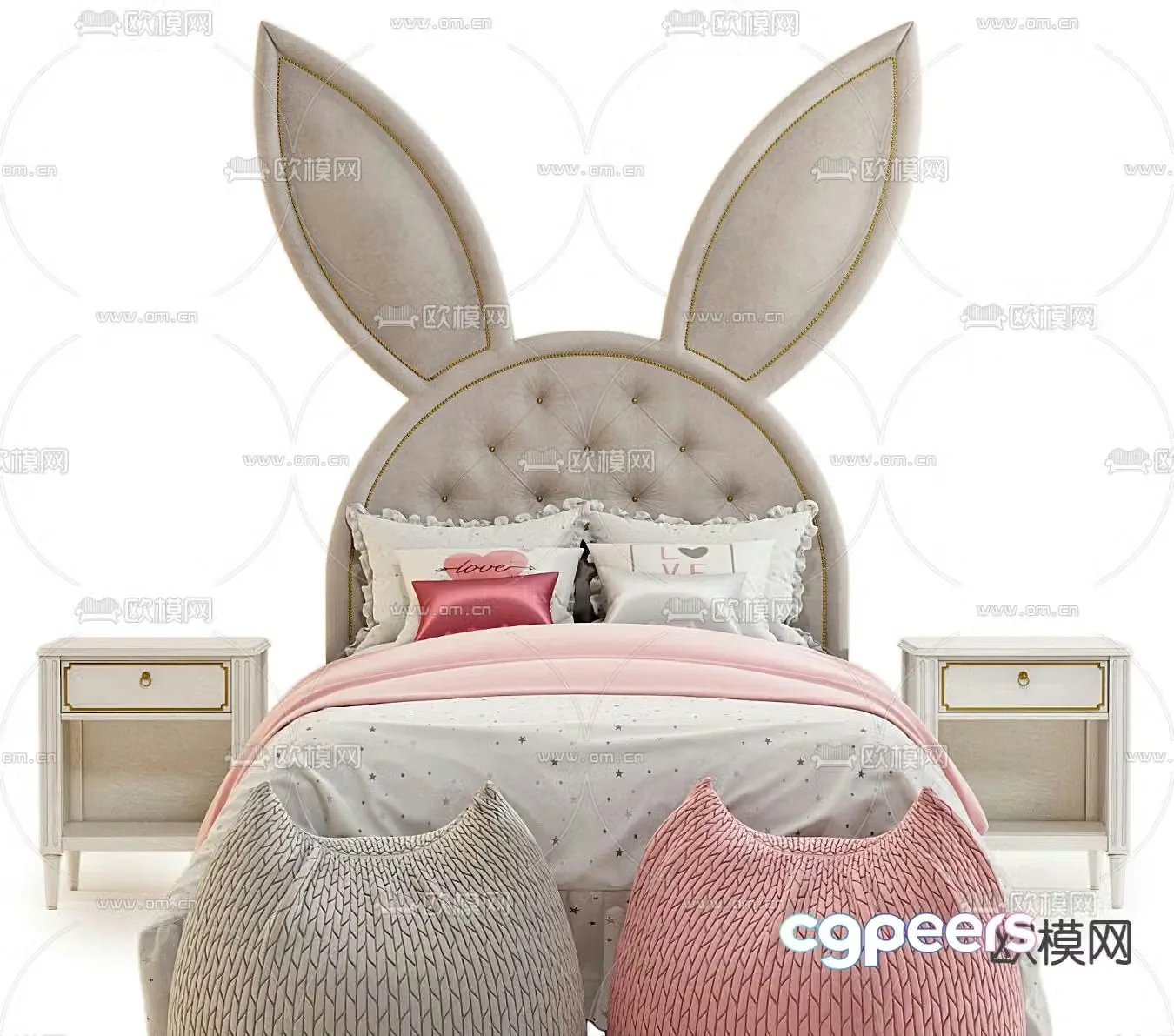 Modern fabric rabbit ears children’s bed 3d model