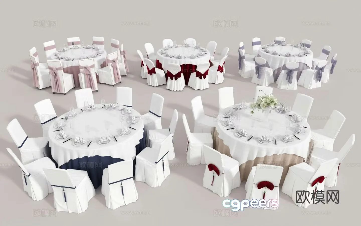Modern banquet hall dining table and chairs 3d model
