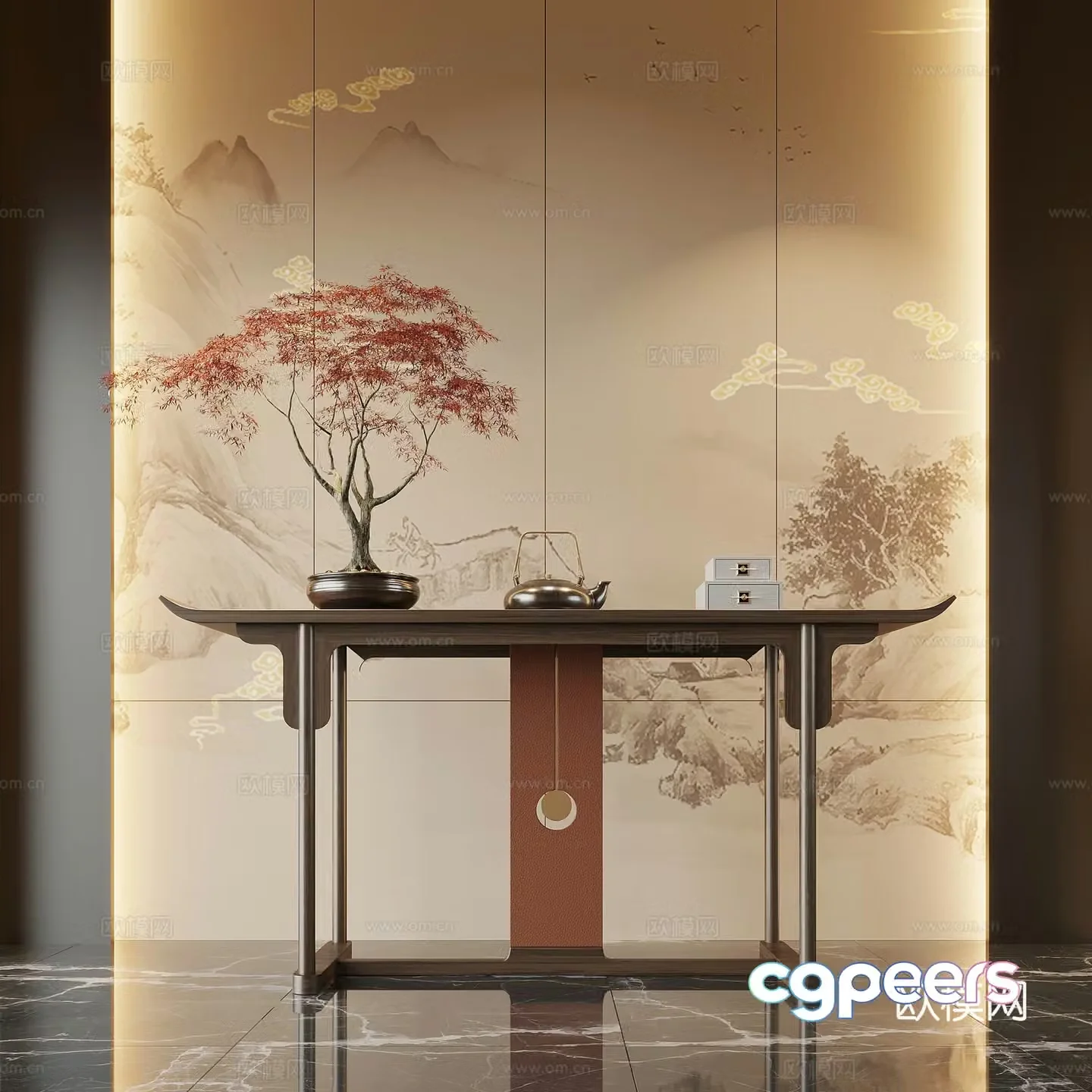 Porch new Chinese style porch end view cabinet porch cabinet potted bonsai ornament 3D model