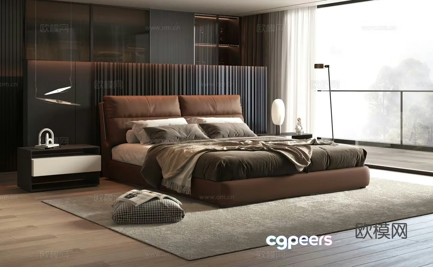 Italian light luxury double bed leather double bed modern simple double bed 3D model