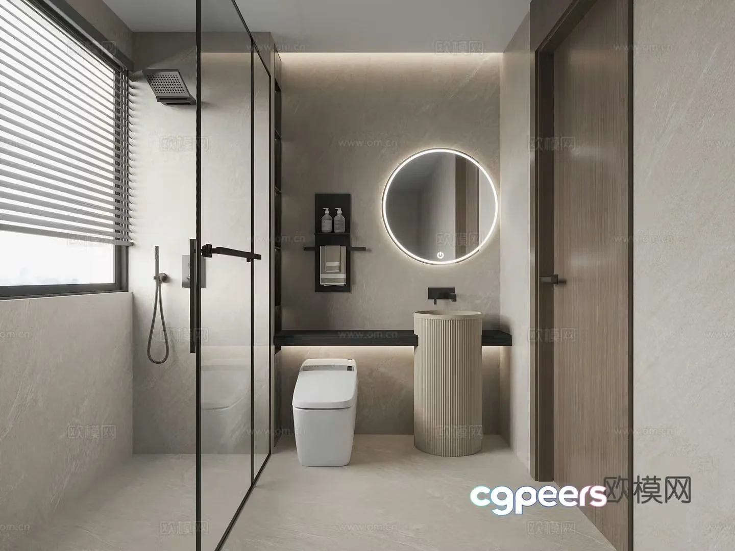 Modern minimalist bathroom dry and wet bathroom 3D model