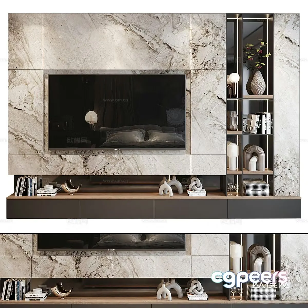 Modern Italian light luxury TV background wall 3d model