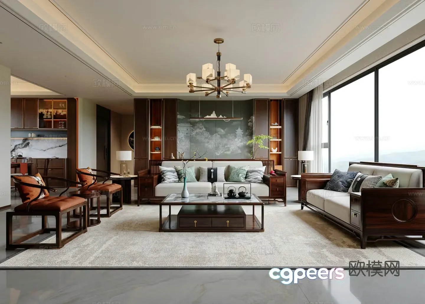 New Chinese style living and dining room 3D model
