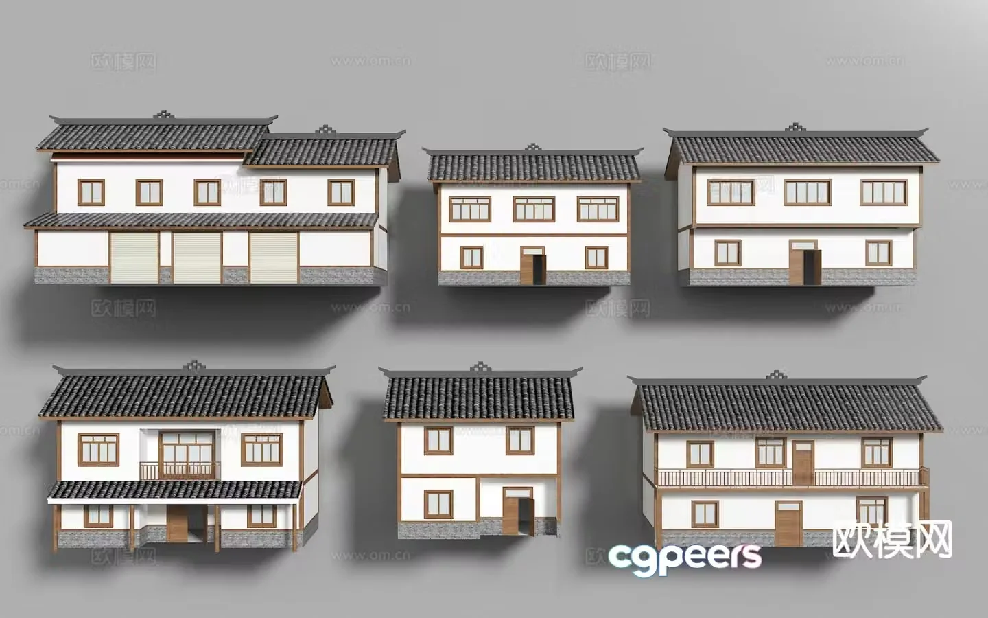 New Chinese-style rural self-built houses private house components 3D model