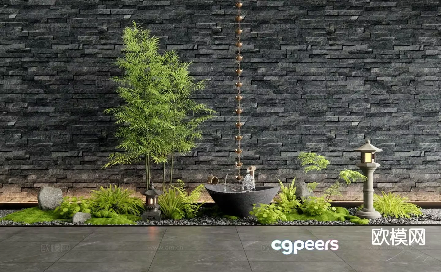 New Chinese style indoor landscaping courtyard sketch 3D model