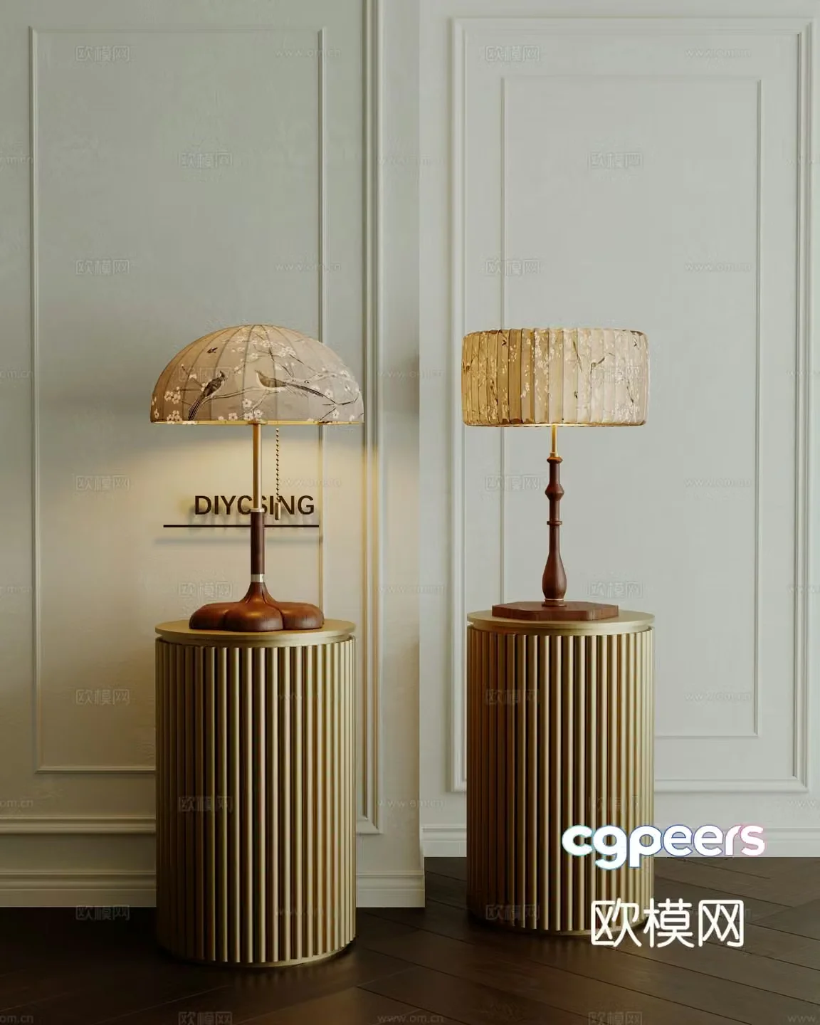 French table lamp round table 3d model