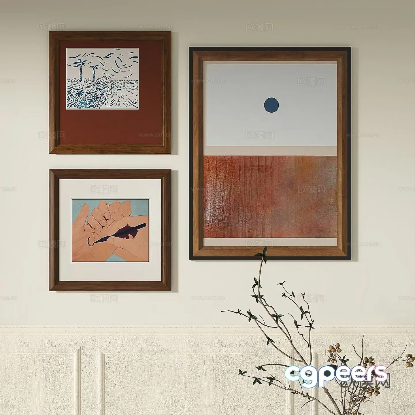 Modern French retro abstract light luxury simple medieval decorative painting 3d model
