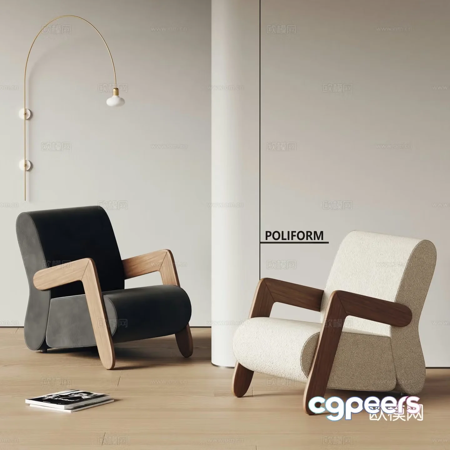 Poliform leisure chair recliner fabric chair wall light 3d model