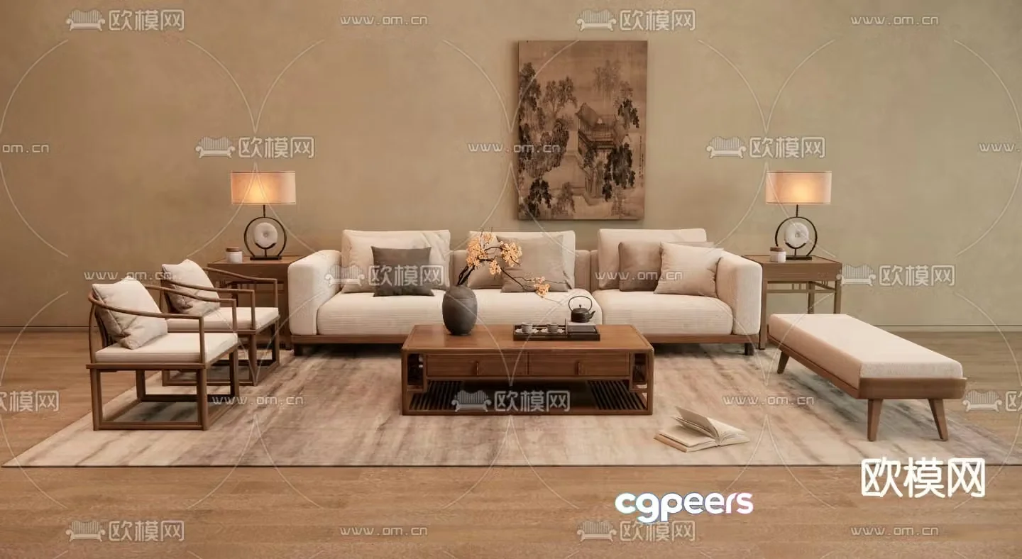 New Chinese style modular sofa 3d model