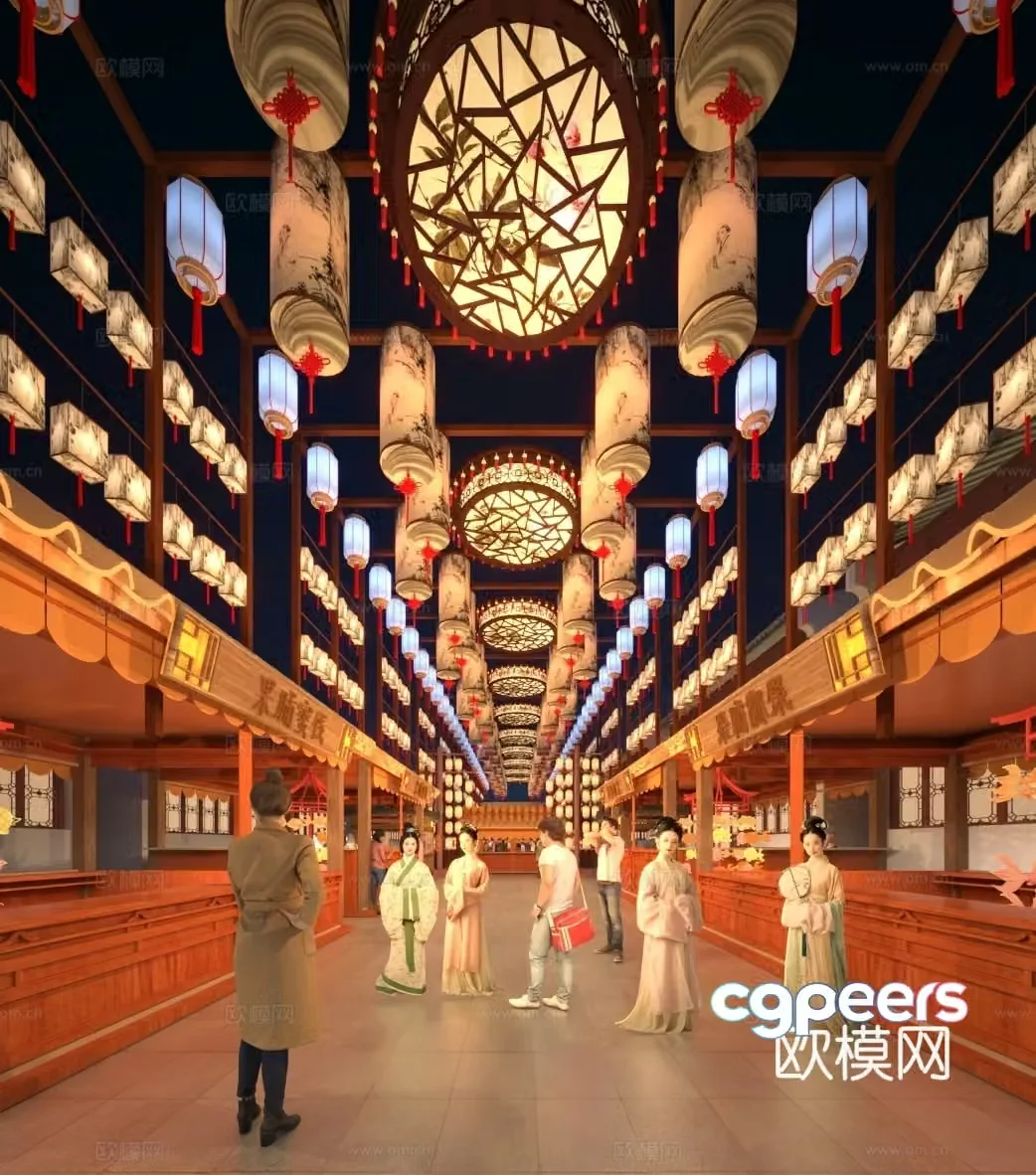New Chinese style commercial street night market 3D model