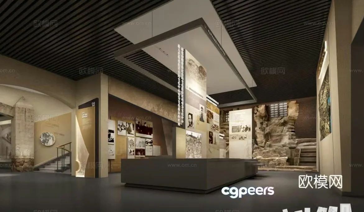 Museum Cultural Relics Exhibition Wall Exhibition Hall 3D Model