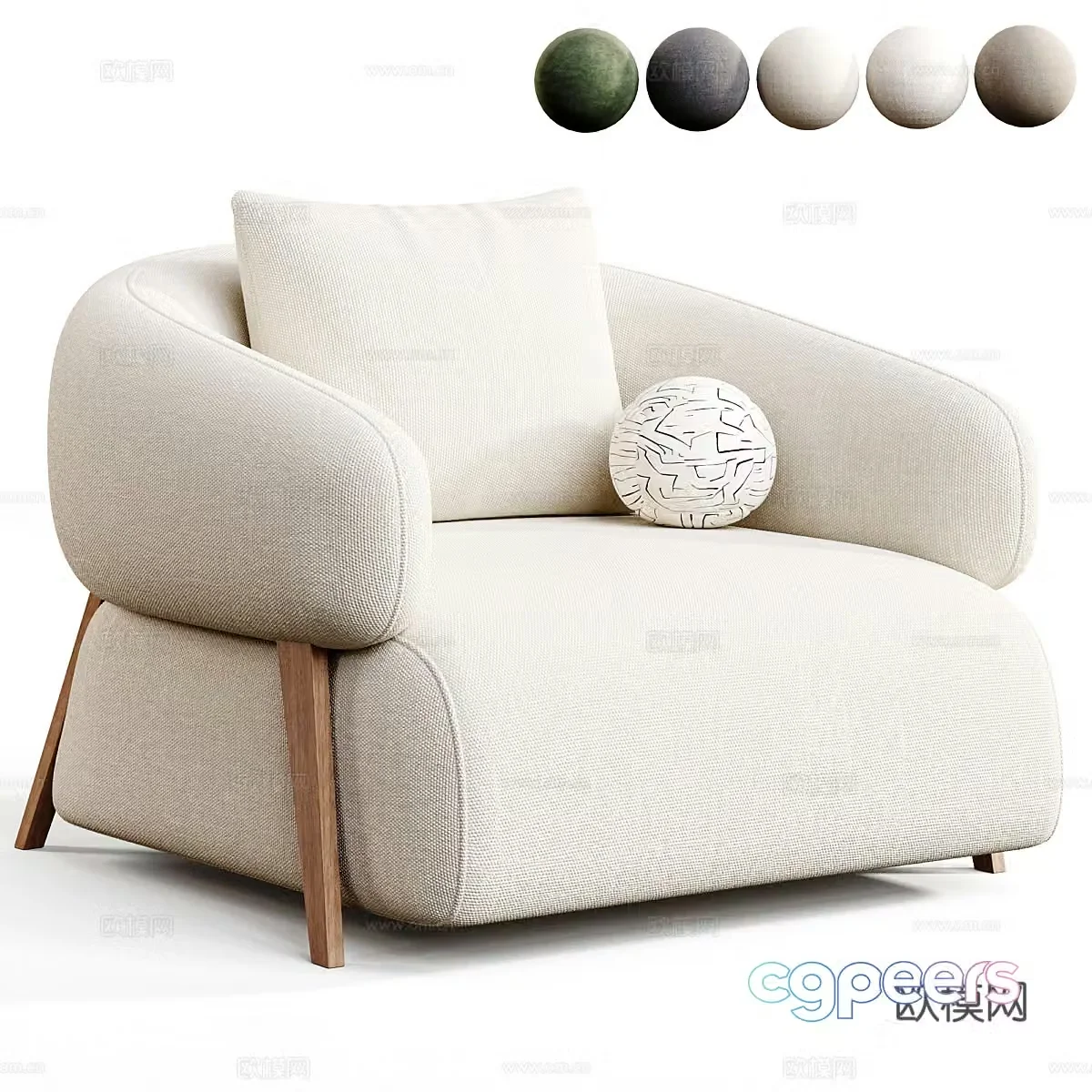 New Chinese style fabric armchair 3D model