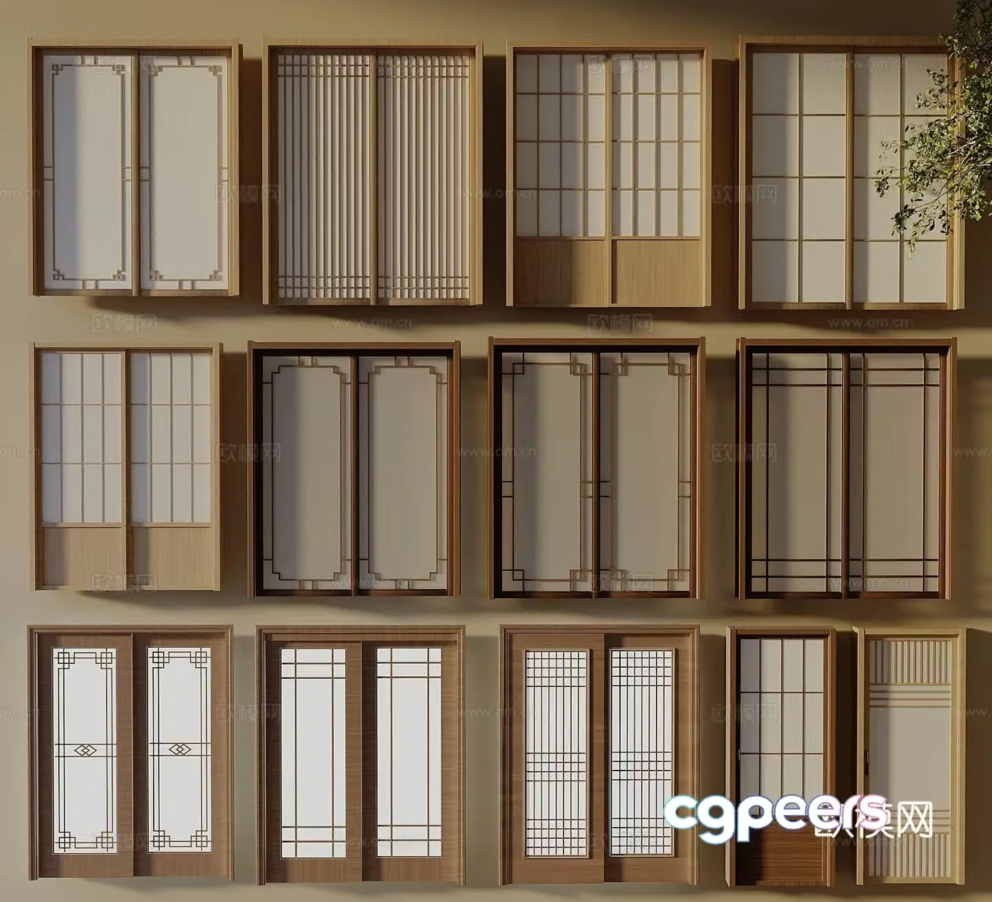 Song style log wind sliding door sliding door wooden Japanese sliding door 3D model
