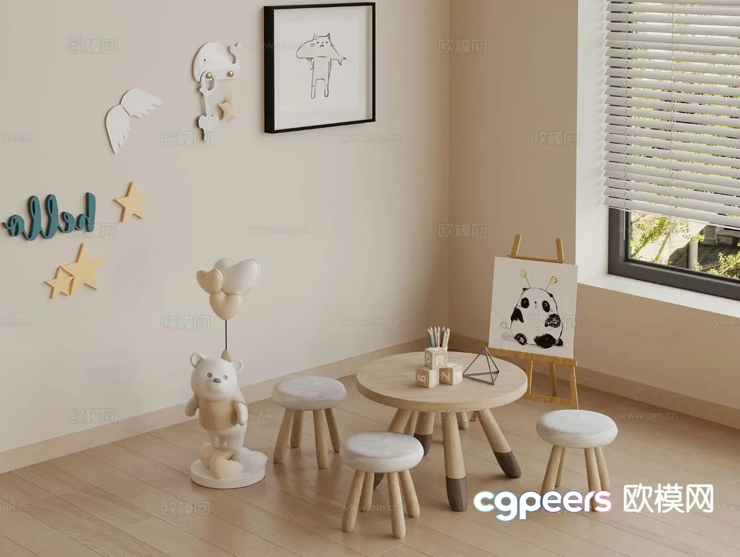 Modern children’s table and chair easel 3d model