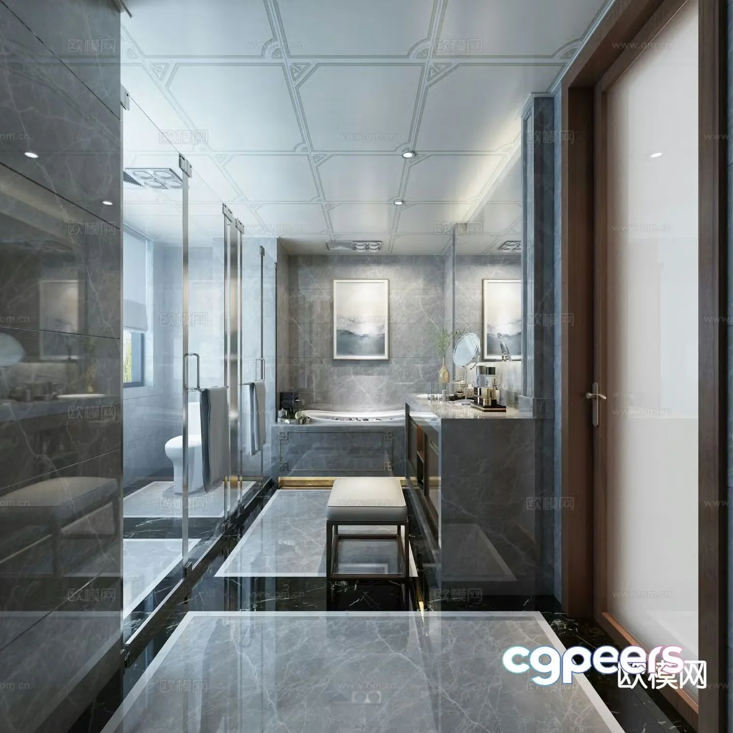 Modern villa bathroom bathroom 3d model