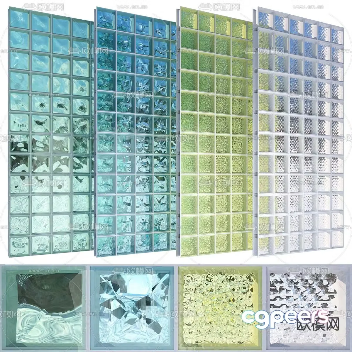 Glass brick partition Cement brick screen 3d model