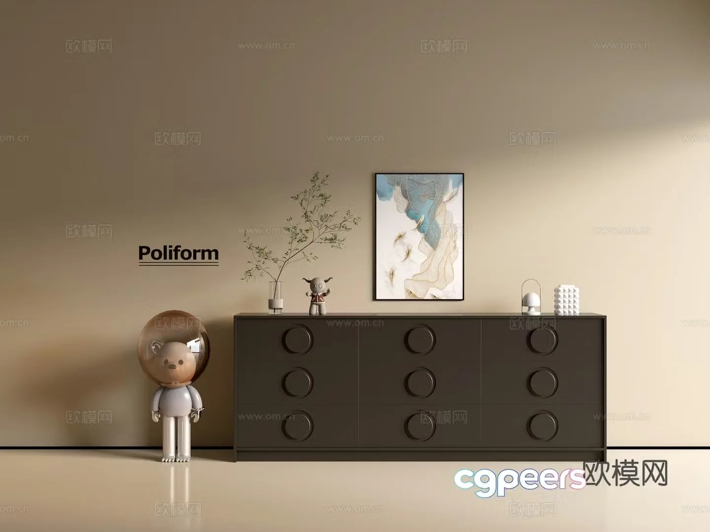 Modern black cabinet ins wind side cabinet chest cabinet low cabinet whole cabinet dining side cabinet balcony cabinet 3d model