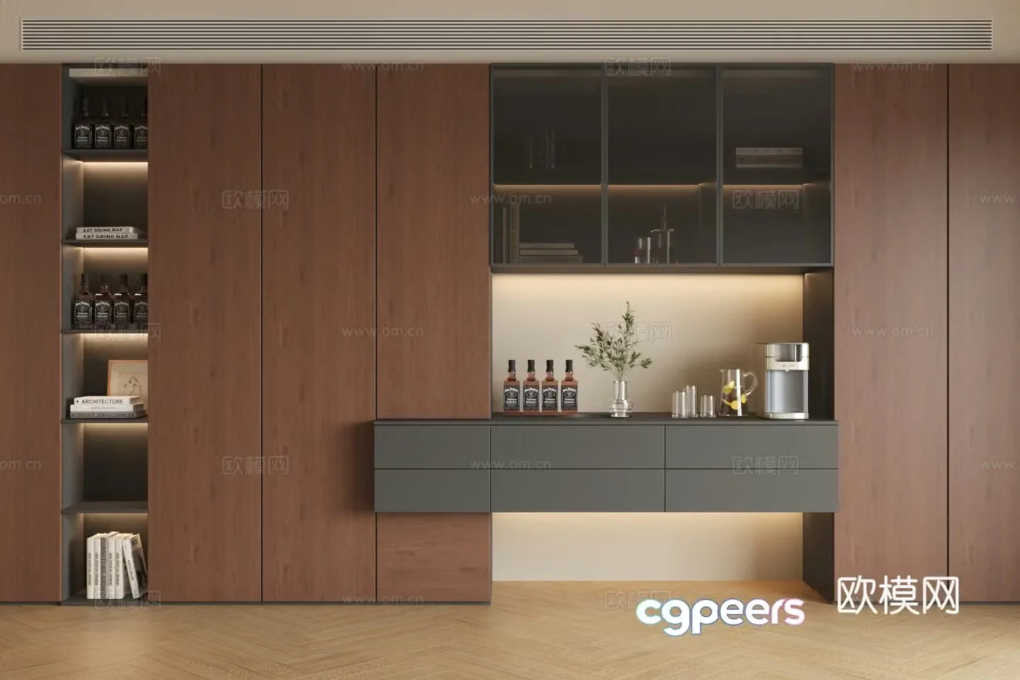 Middle-aged sideboard solid wood sideboard finished sideboard wine sideboard ornament combination 3D model