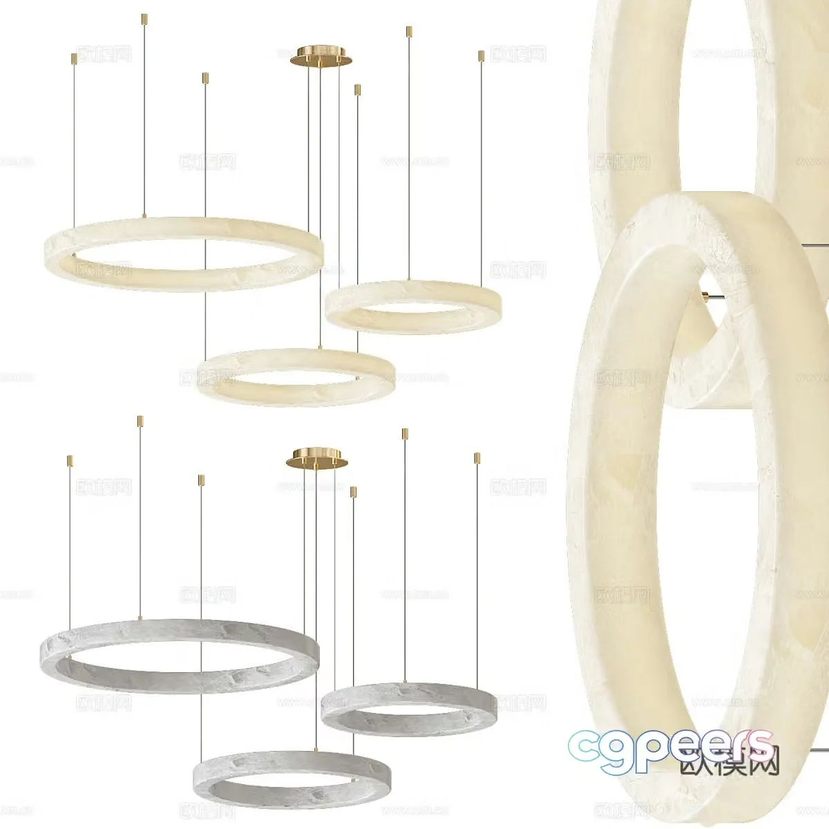 Modern light luxury round translucent stone decorative chandelier 3d model