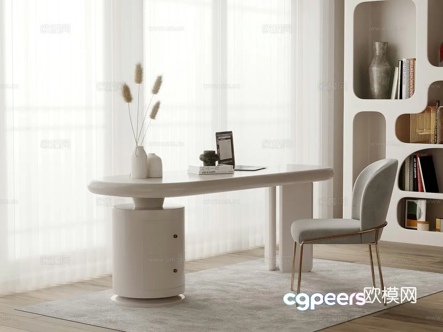 Desk Modern Cream Style Desk Chair 3D Model
