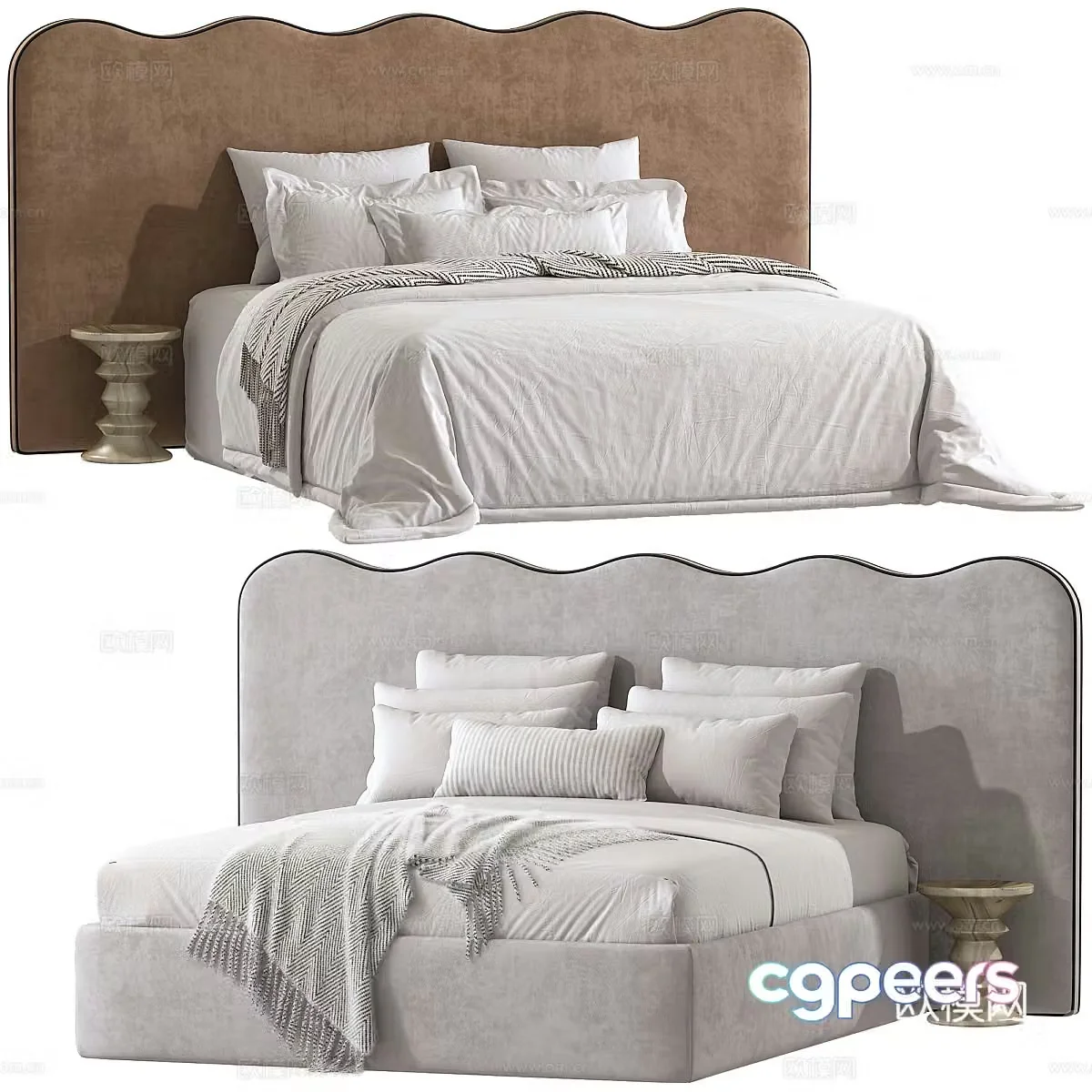 New Chinese style Wasabi Middle-aged fabric double bed 3D model