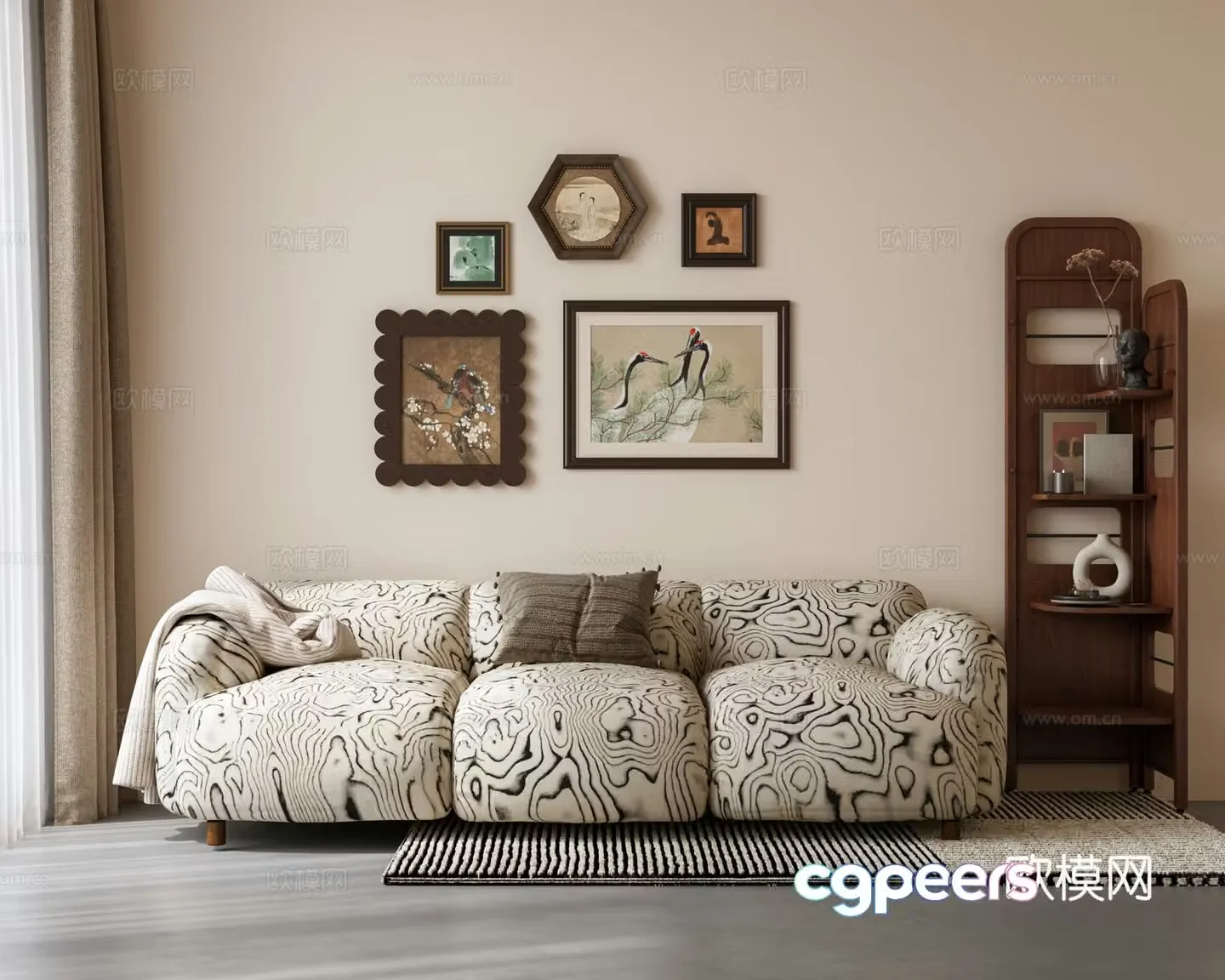 Modern medieval sofa double sofa sofa combination three-person sofa medieval style decoration painting combination 3D model