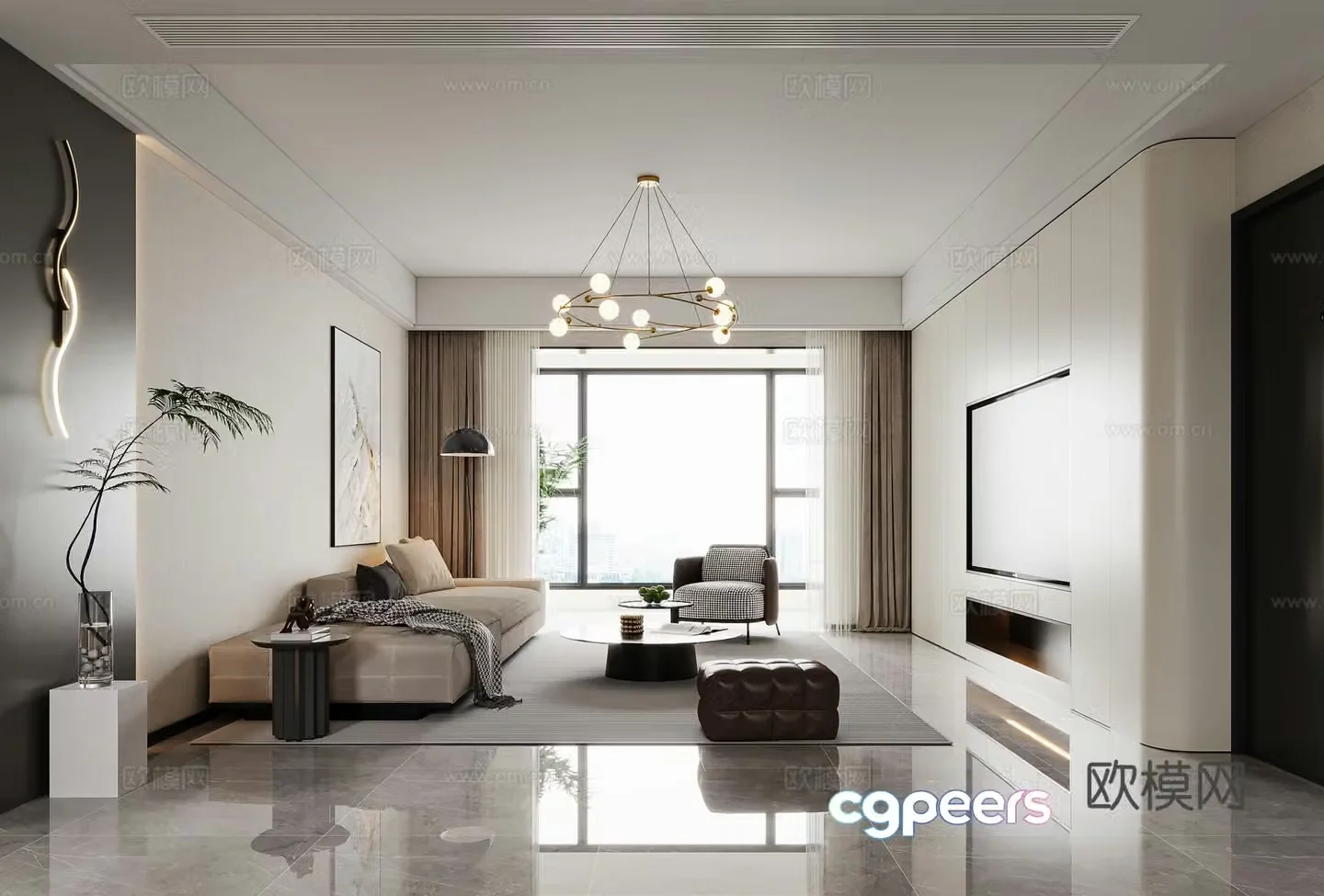 Modern simple living restaurant sofa coffee table combination restaurant wine cabinet 3d model