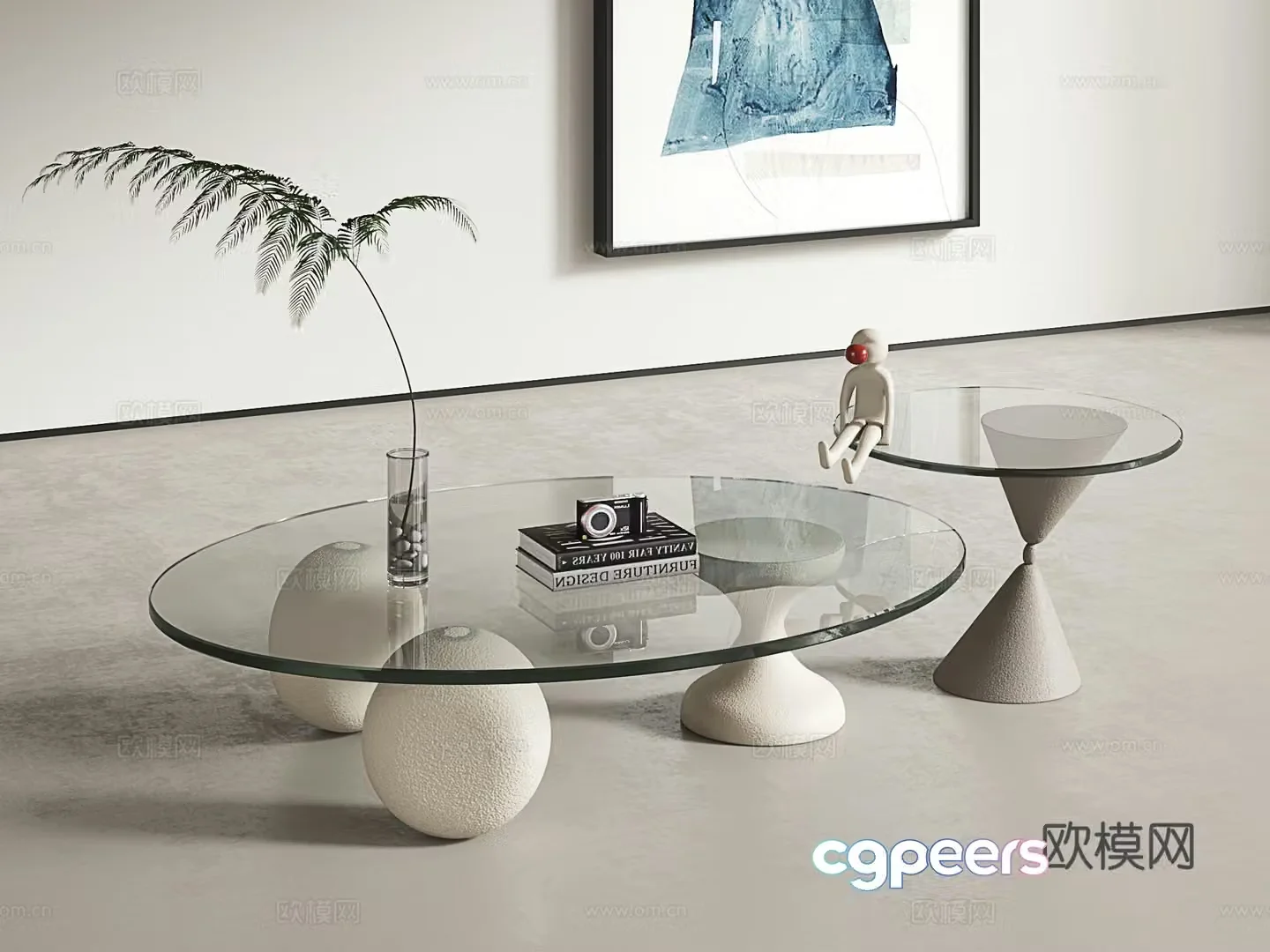 Modern coffee table combination Light luxury coffee table combination Round coffee table Cream style coffee table 3D model
