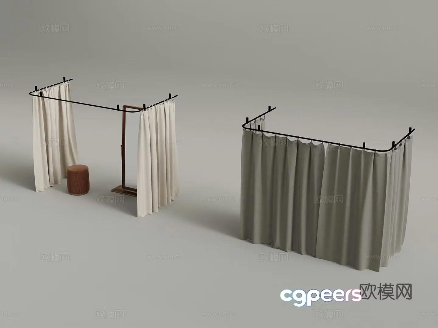 Modern clothing store locker room pull curtain 3d model