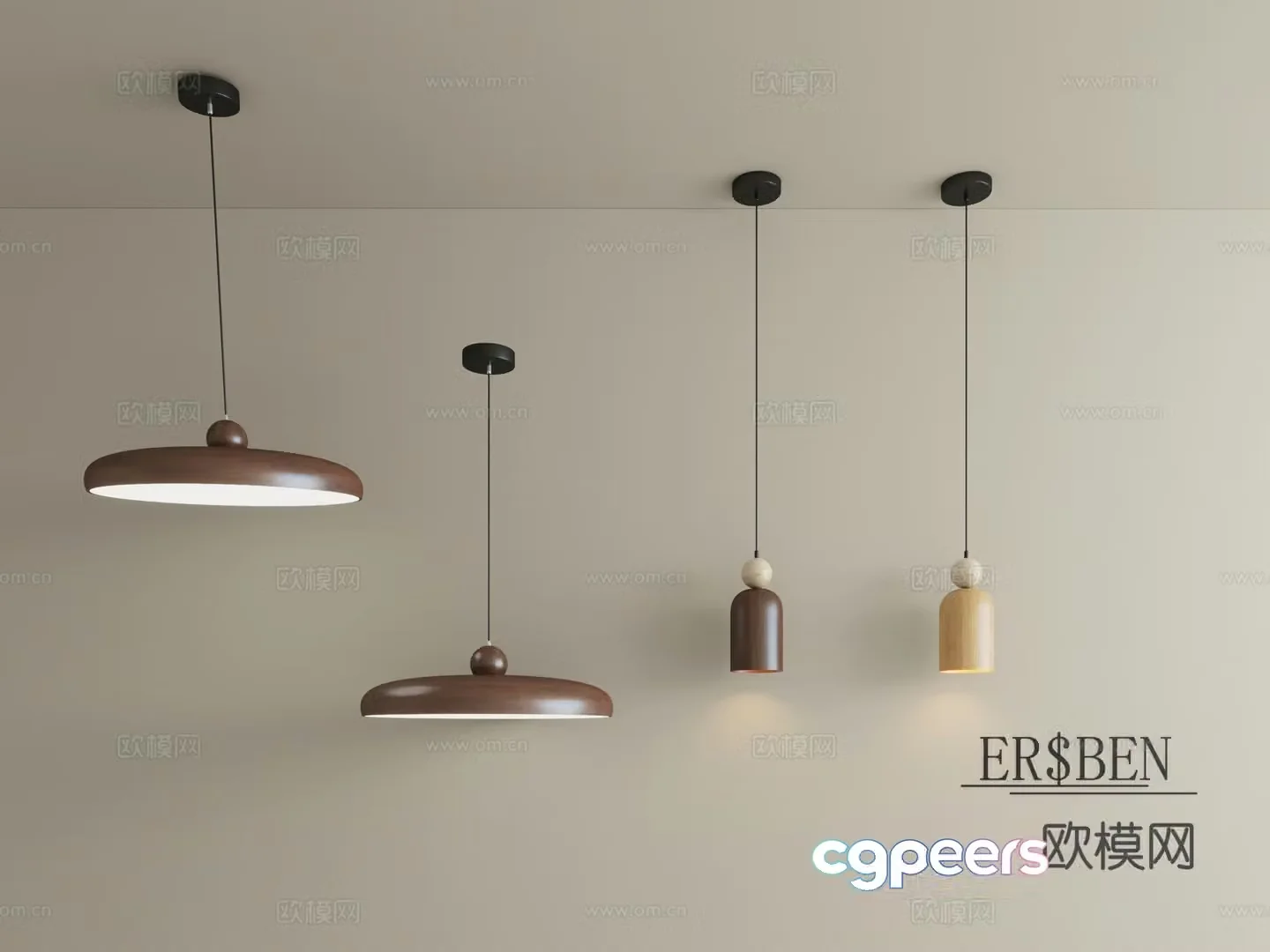 Chinese restaurant chandelier light Wasabi wind study tea room lamp retro walnut color round dining table UFO lamp 3D model