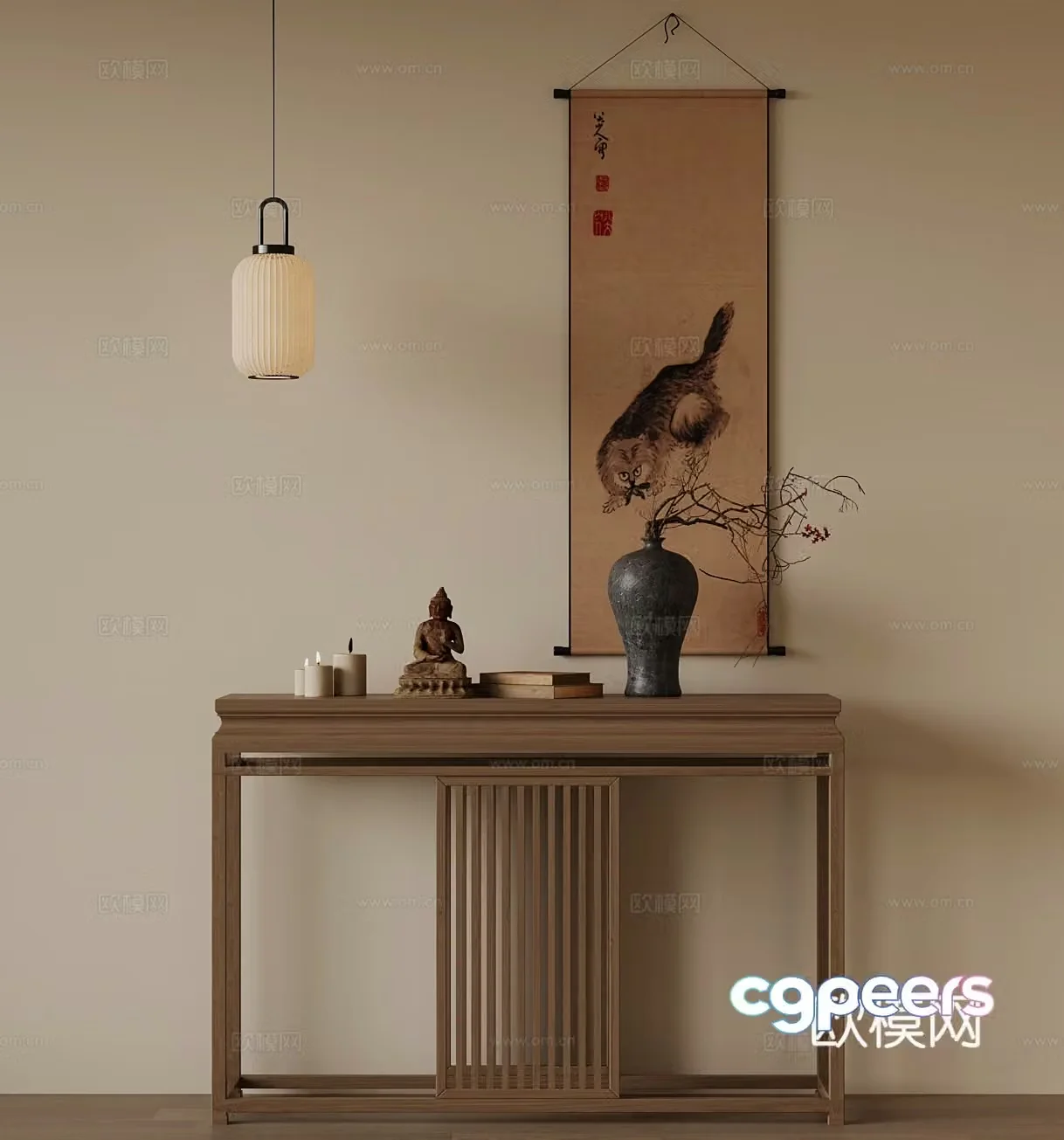 04 New Chinese style end view cabinet case entrance cabinet 3D model