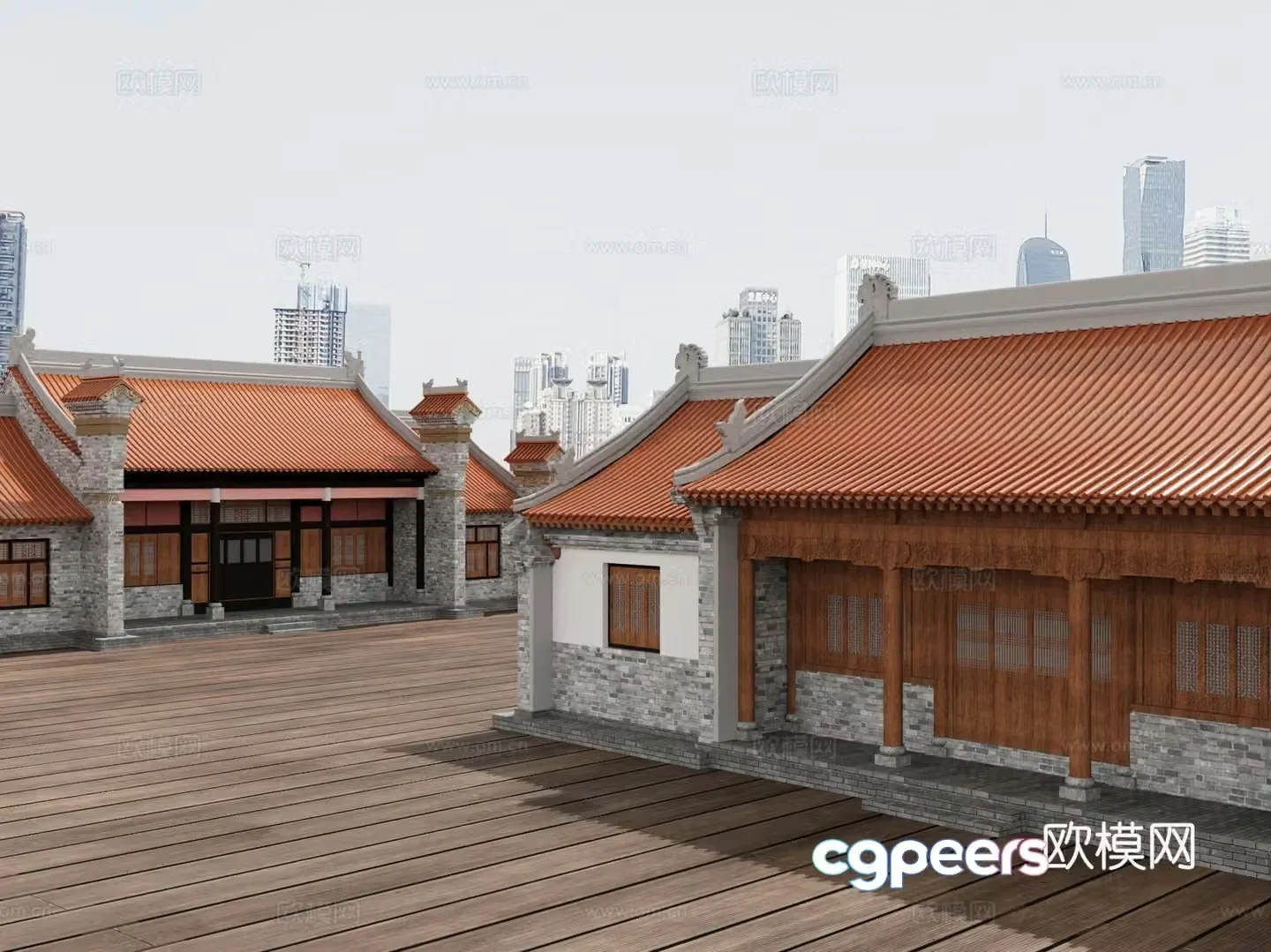 Middle-aged ancient buildings facade ancient house 3D model