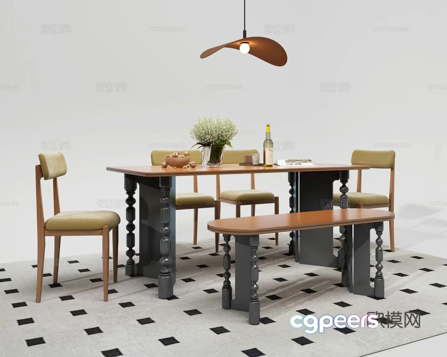 Medieval style dining table and chairs bar dining table 3D model